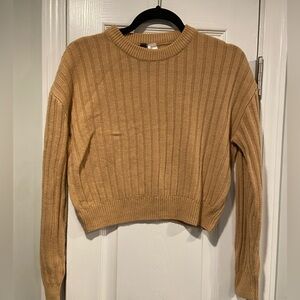 H&M Divided Size S Tan Camel Ribbed Knit Long Sleeve Crew Neck Cropped Swsater